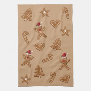Festive Gingerbread Christmas Cookie Shapes Kitchen Towel