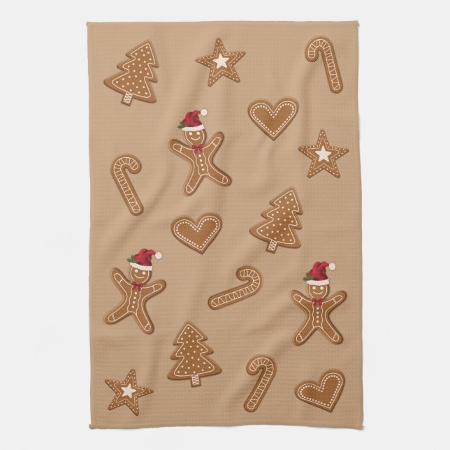 Festive Gingerbread Christmas Cookie Shapes  Kitchen Towel (Vertical)