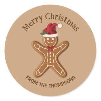 Festive Gingerbread Christmas Cookie With Text Classic Round Sticker