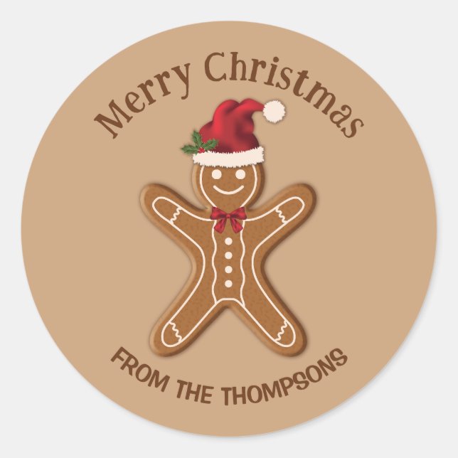 Festive Gingerbread Christmas Cookie With Text Classic Round Sticker (Front)