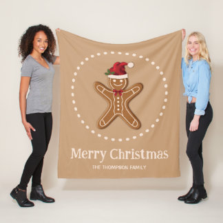 Festive Gingerbread Christmas Cookie With Text Fleece Blanket