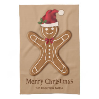 Festive Gingerbread Christmas Cookie With Text Kitchen Towel