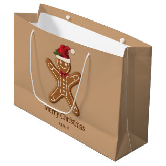 Festive Gingerbread Christmas Cookie With Text Large Gift Bag