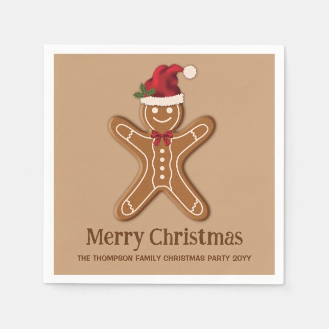 Festive Gingerbread Christmas Cookie With Text Napkins (Front)