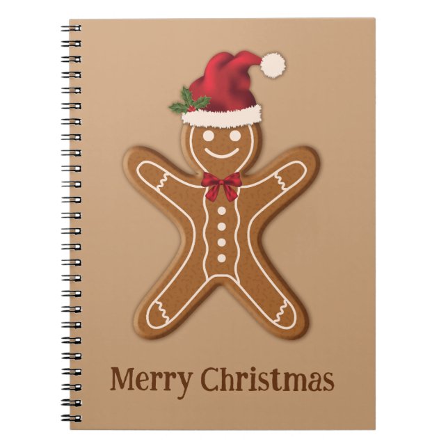 Festive Gingerbread Christmas Cookie With Text Notebook (Front)