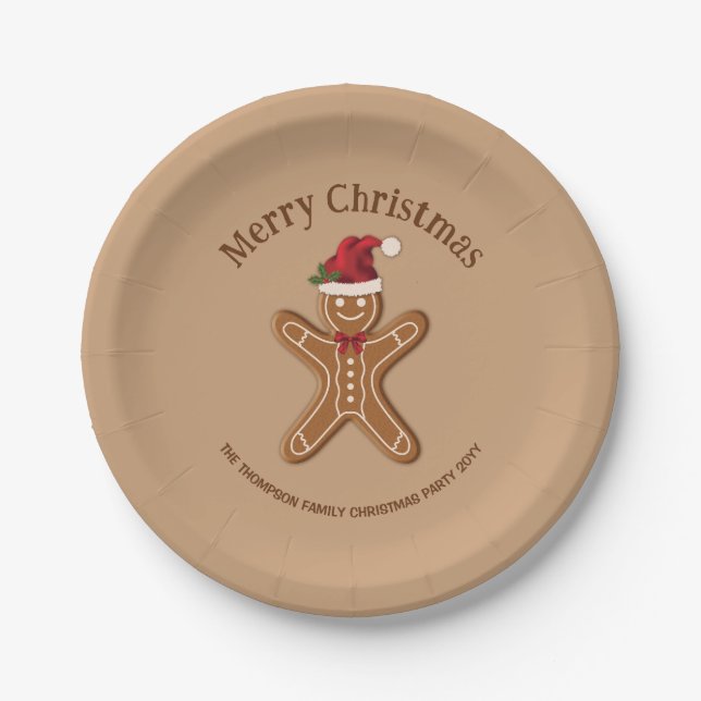 Festive Gingerbread Christmas Cookie With Text Paper Plates (Front)
