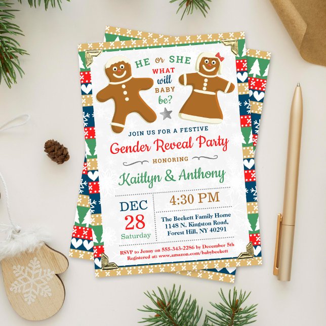 Festive Gingerbread Christmas Gender Reveal Party Invitation (Creator Uploaded)