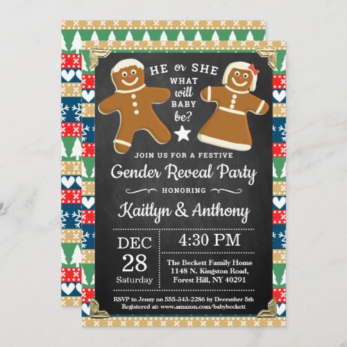 Festive Gingerbread Christmas Gender Reveal Party Invitation
