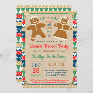 Festive Gingerbread Christmas Gender Reveal Party Invitation