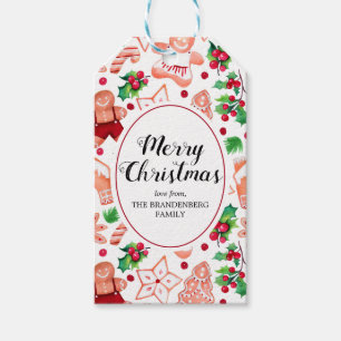 Festive Gingerbread Cookies Christmas Watercolor Gift Tags