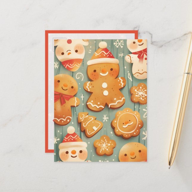 Festive Gingerbread Cookies Postcard (Front/Back In Situ)