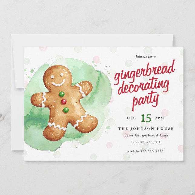 Festive Gingerbread Decorating Christmas Party Invitation (Front)