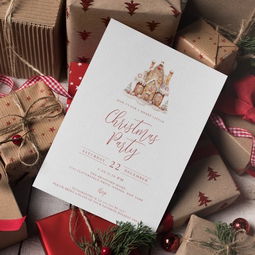Festive Gingerbread House Christmas Party Invitation