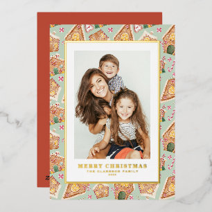 Festive Gingerbread House Mint Photo Christmas Foil Holiday Card