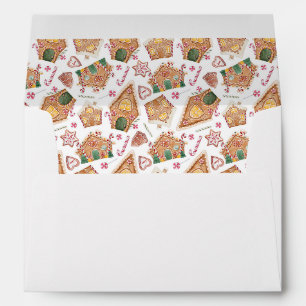 Festive Gingerbread House Pattern White Christmas Envelope