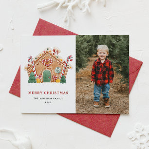 Festive Gingerbread House Photo Christmas Holiday Card