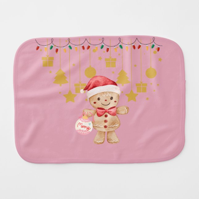 Festive Gingerbread Man Burp Cloth for Baby (Front Horizontal)