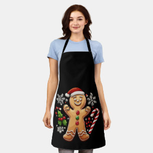 Festive Gingerbread Man Christmas Cookie Illustrat Apron