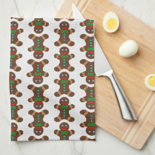 Festive Gingerbread Man Christmas Pattern Kitchen Towel