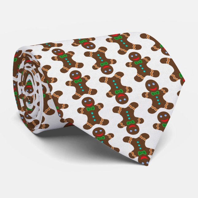 Festive Gingerbread Man Christmas Pattern Neck Tie (Rolled)