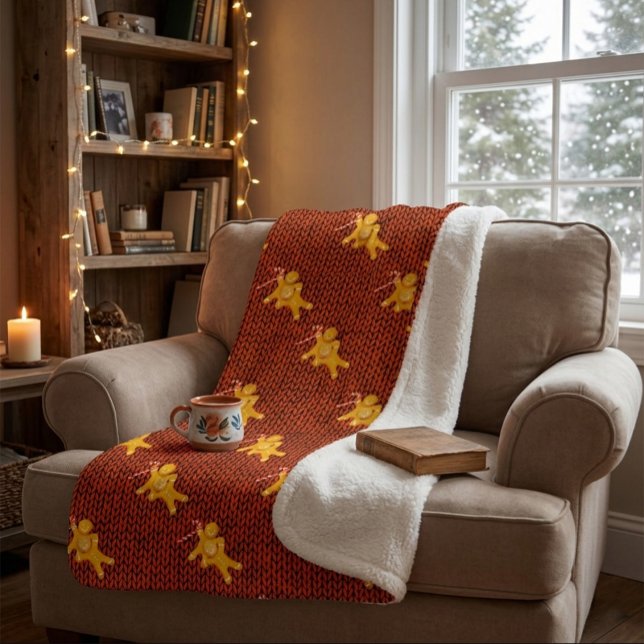 Festive Gingerbread Man & Knit Pattern Christmas  Sherpa Blanket (Creator Uploaded)