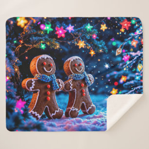 Festive gingerbread men snow fantasy sherpa blanket
