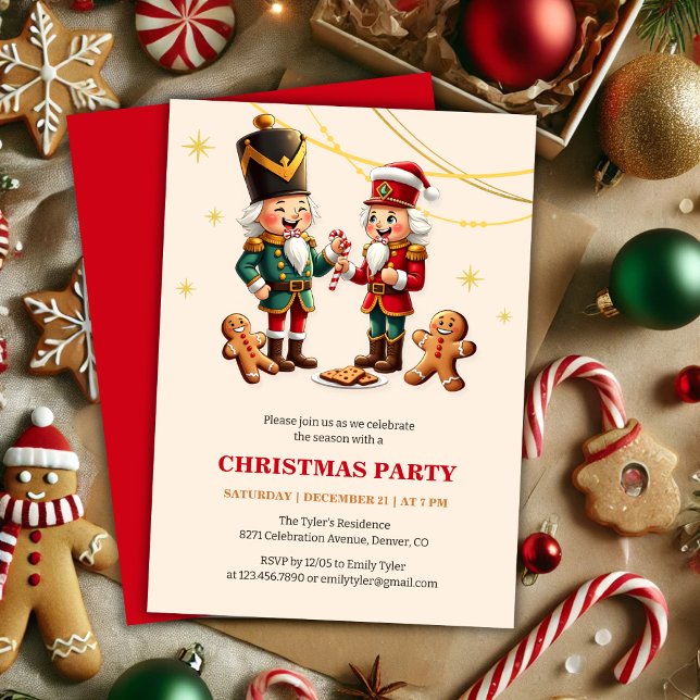 Festive Gingerbread Nutcracker Christmas Party Invitation (Traditional Festive Gingerbread Nutcracker Christmas Party Invitation)