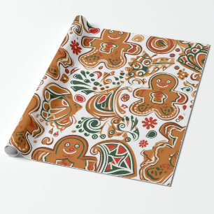 Festive Gingerbread Swirls Pattern Wrapping Paper