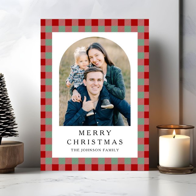 Festive Gingham Photo Christmas Holiday Card (Festive Gingham Photo Christmas Holiday Card)
