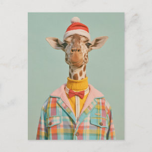Festive Giraffe in Colorful Holiday Style Postcard