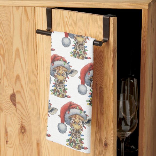 Festive Giraffe Kitchen Towel (Thirds Fold)