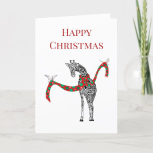Festive Giraffe with Christmas Scarf Letterpress Thank You Card