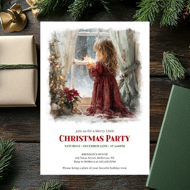 Festive girl awaits Santa printable Christmas  Invitation (Festive girl awaits Santa printable Christmas invite)