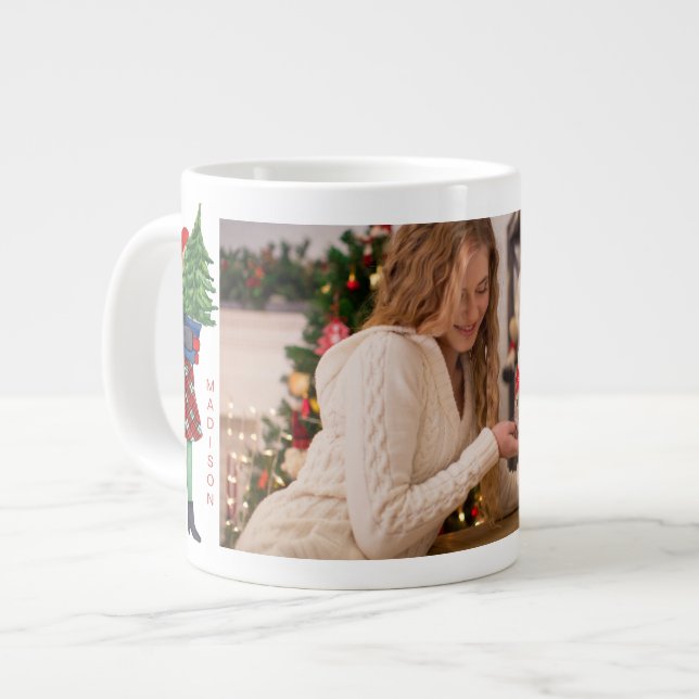 Festive Girl Christmas Illustration Photo Holiday Giant Coffee Mug (Front Left)