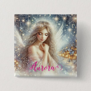 Festive Girly Watercolor Ethereal Frost Snow Angel Button