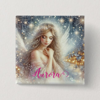 Festive Girly Watercolor Ethereal Frost Snow Angel Button