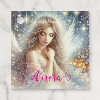 Festive Girly Watercolor Ethereal Frost Snow Angel Favor Tags