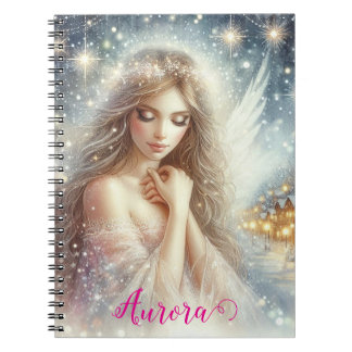 Festive Girly Watercolor Ethereal Frost Snow Angel Notebook