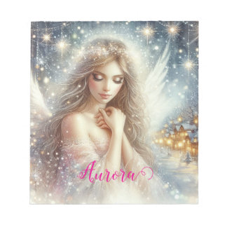 Festive Girly Watercolor Ethereal Frost Snow Angel Notepad
