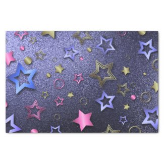 Festive Glam Shiny Blue Gold Pink Metallic Stars  Tissue Paper