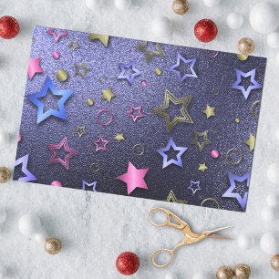 Festive Glam Shiny Blue Gold Pink Metallic Stars Tissue Paper