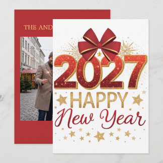 festive glitter happy new year Flat Holiday Card