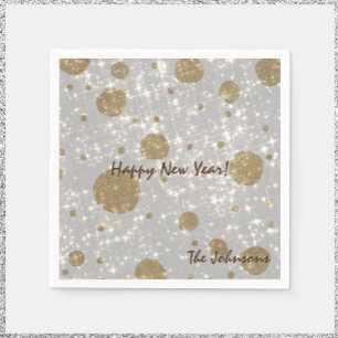 Festive Glitter Silver & Gold Happy New Year Napkins