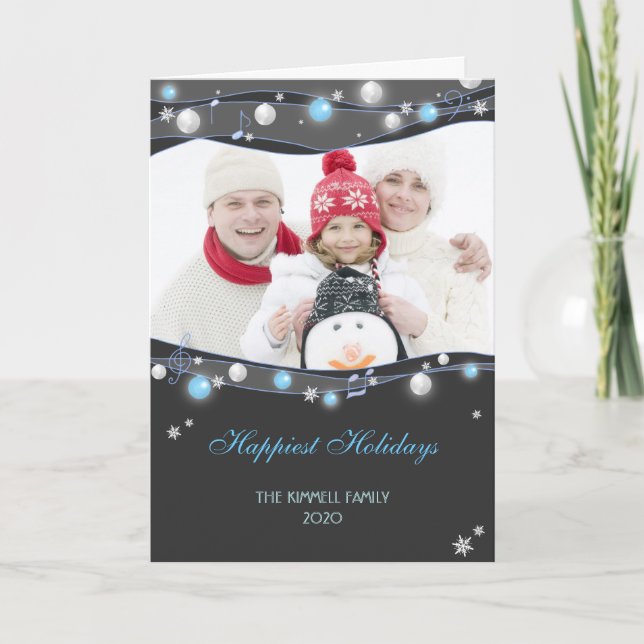 Festive Glittering Lights Christmas Family Photo Holiday Card (Front)