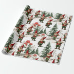 Festive Gnome and Mushroom Woodland Christmas Wrapping Paper<br><div class="desc">his wrapping paper pattern features cheerful gnomes in festive red hats and outfits, scattered throughout a snowy woodland scene. The gnomes have joyful expressions, with some carrying holly and berries. They are surrounded by wintry elements such as evergreen trees dusted with snow and bright red mushrooms with white spots. The...</div>