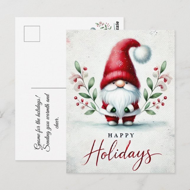 Festive Gnome Greetings. Custom Holiday Card (Front/Back)