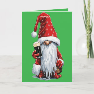 Festive Gnome Holding A Glass Of Irish Dry Stout Holiday Card