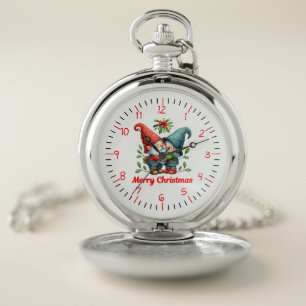 Festive Gnome Hug Christmas Pocket Watch