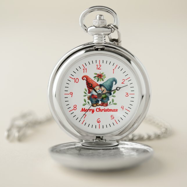 Festive Gnome Hug Christmas Pocket Watch (Inside)