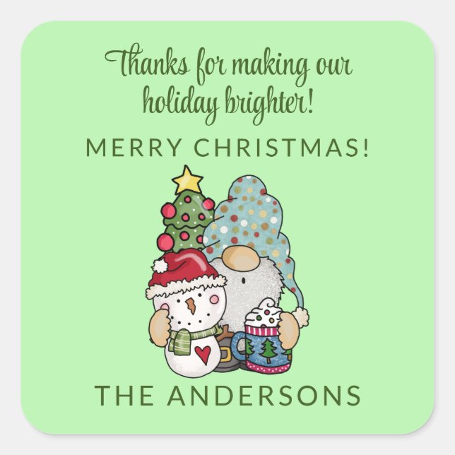 Festive Gnome Merry Christmas Party Favor Square Sticker (Front)